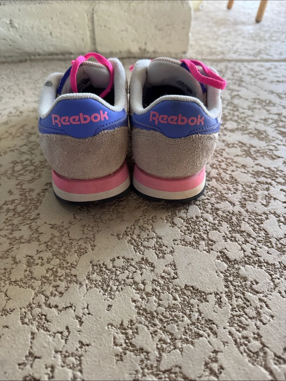 Reebok Kids Beige Sneakers with Pink Laces & Purple Accents